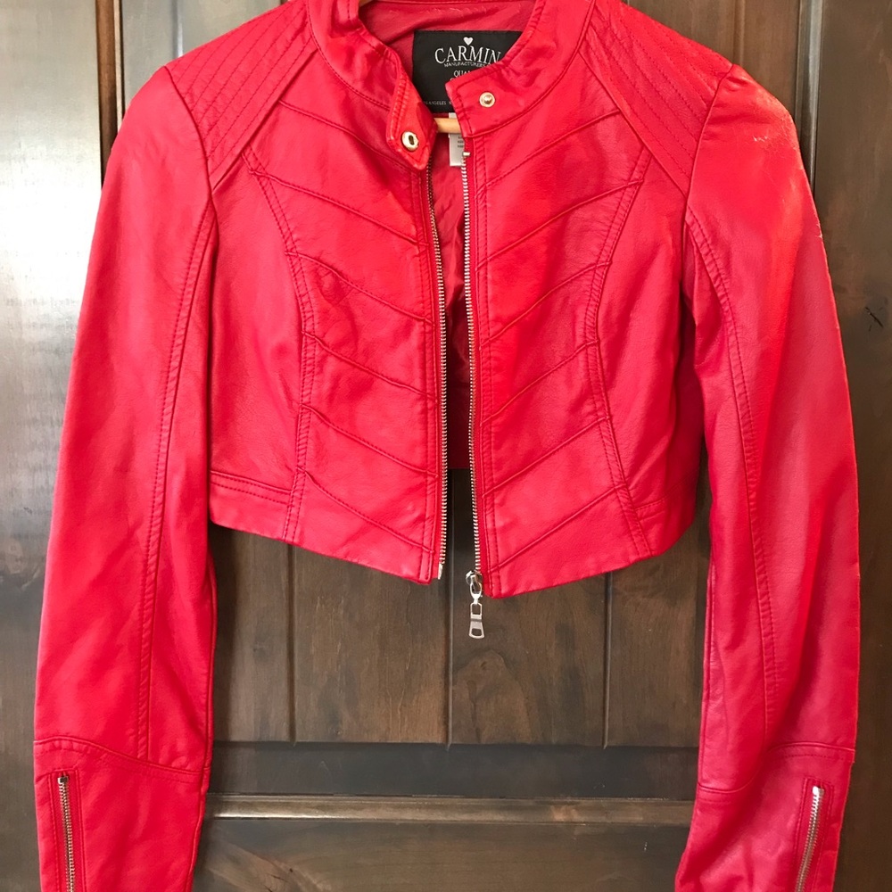Faux red leather jacket size small